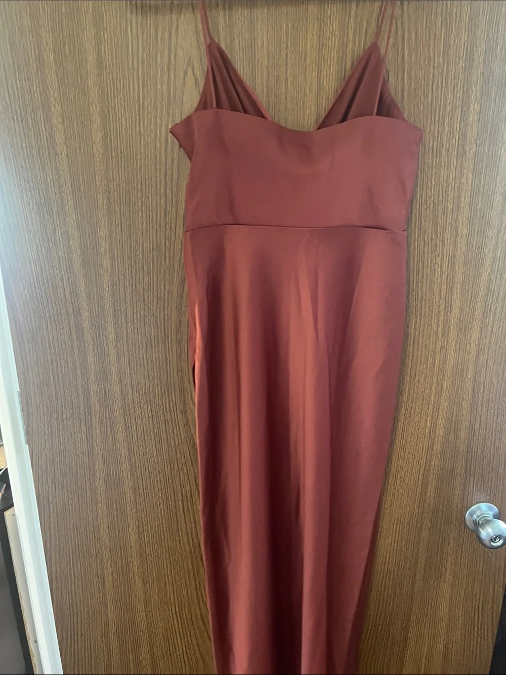 BHLDN Rust Satin Slip Gown with Side Slit - Picture 6 of 6
